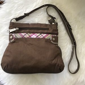Thirty-One Crossbody Brown Pink Plaid Expand Bag
